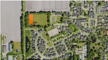 Afbeelding met luchtfoto van de plek van hondenuitlaatveld De Scheenen